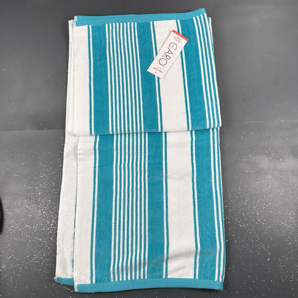 Caro Home Beach Towel Pego Turquoise Striped 36"x68" All Cotton NWT - Picture 2 of 5